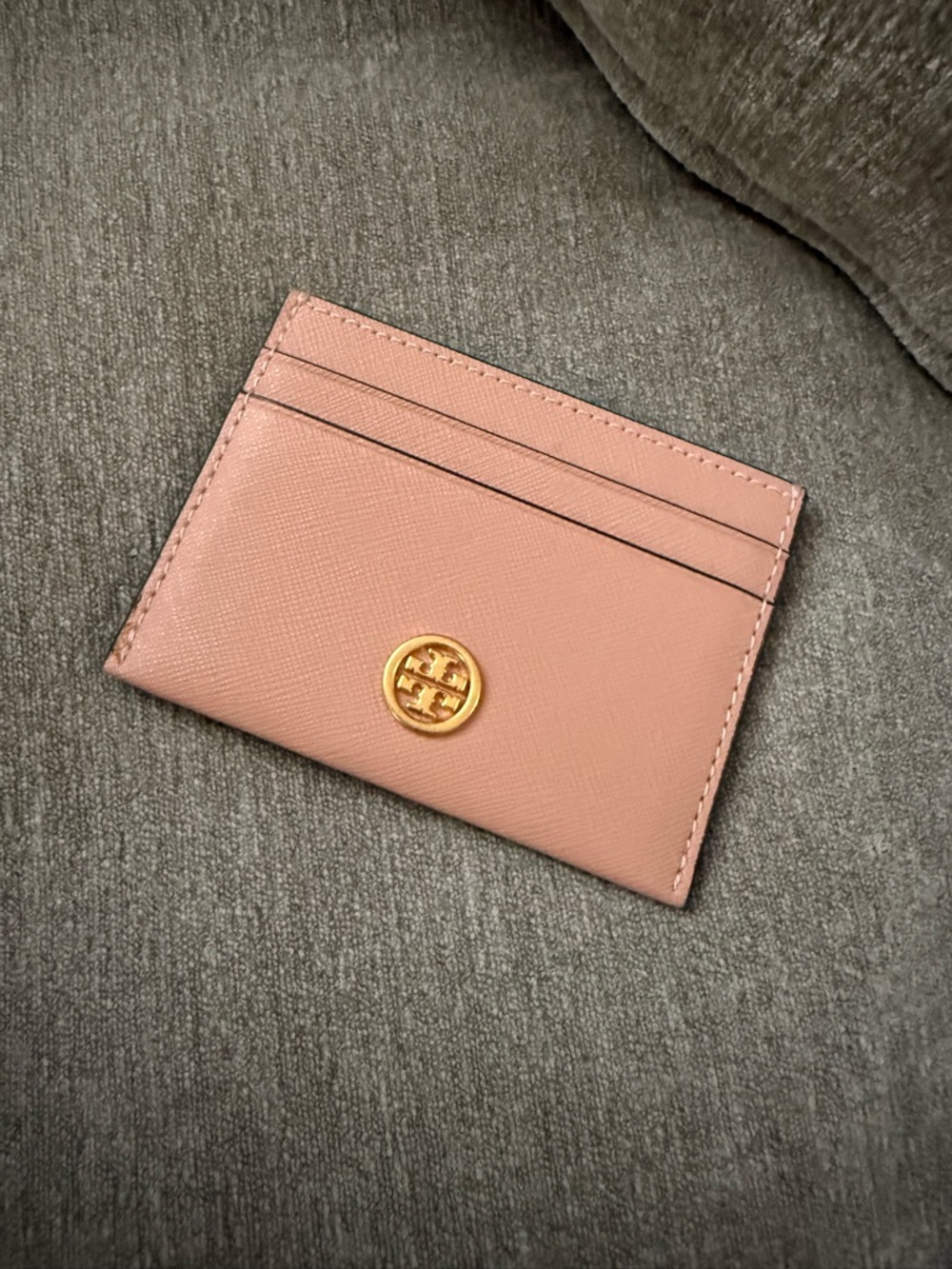 Tory Burch Pink Leather Card Holder with Gold Logo